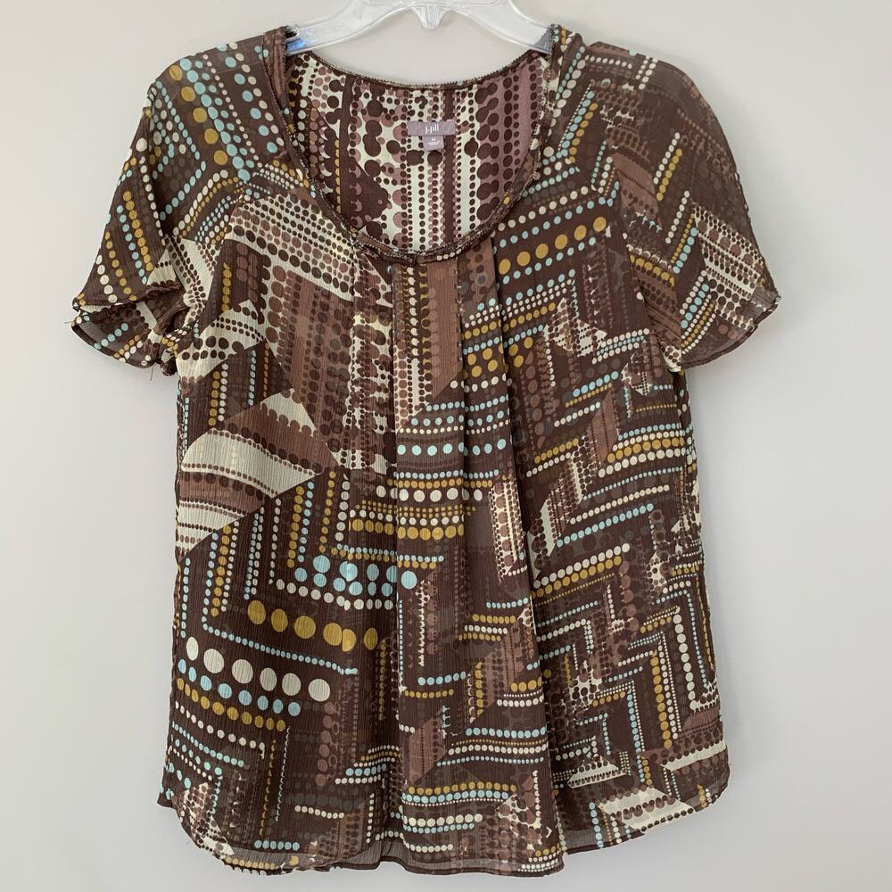 J. Jill 100% silk crepe blouse top short sleeves front pleats lined size Medium